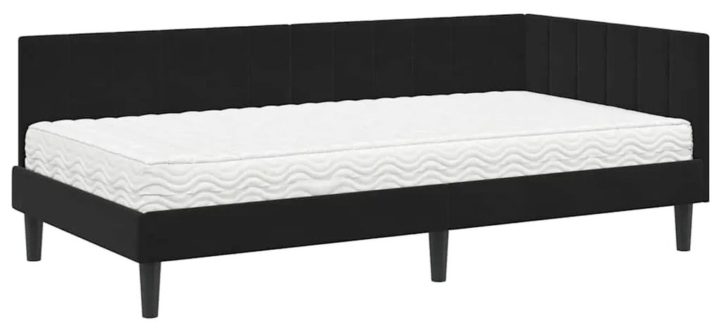 vidaXL Κρεβάτι γωνίας με στρώμα με στρώμα 2 pcs Μαύρο Βελούδο