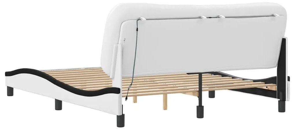 vidaXL Πλαίσιο κρεβατιού χωρίς Στρώμα Hvar Λευκό/Μαύρο 160x200εκ Συνθ. Δέρμα