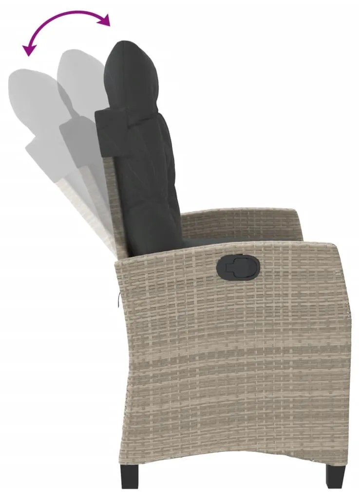 vidaXL Πάγκος Κήπου Ανακλινόμενος Αν. Γκρι Συνθετικό Ρατάν & Μαξιλάρια