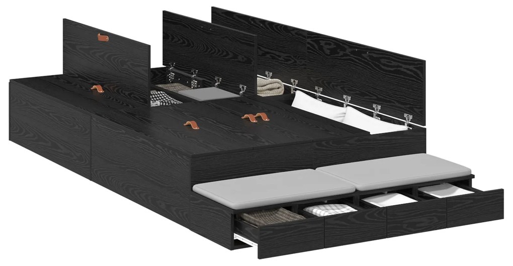 vidaXL Κρεβάτι αποθήκευσης Μαύρη Δρυς 120x190 εκ