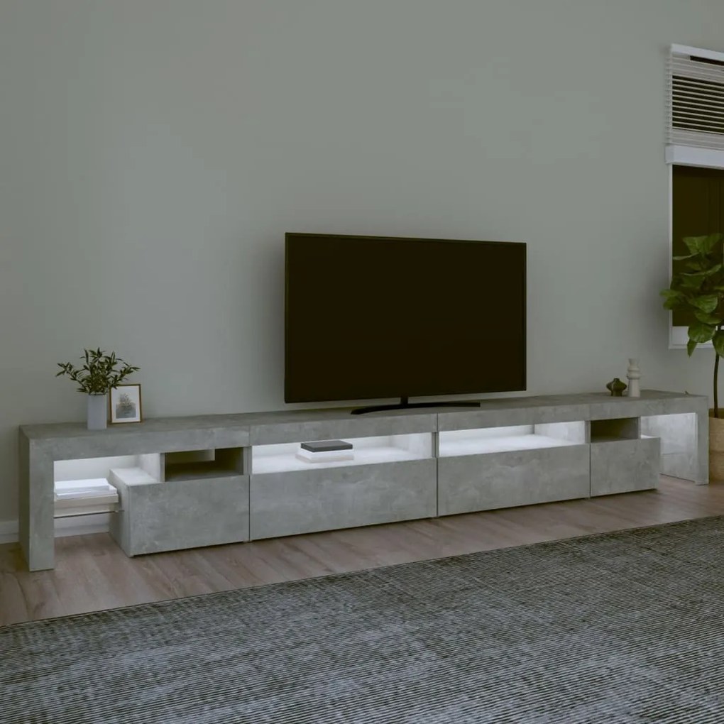 vidaXL Έπιπλο Τηλεόρασης με LED Γκρι Σκυροδέματος 290x36,5x40 εκ.