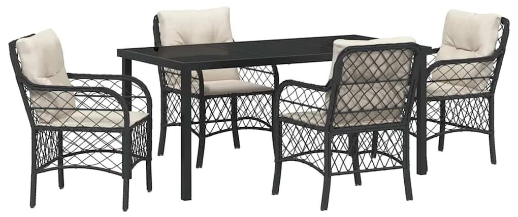 vidaXL Σέτ φαγητού για κήπο με μαξιλάρι 5 pcs Μαύρο συνθετικό ρατάν