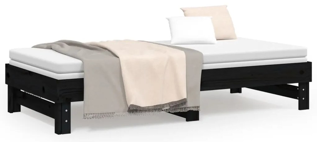vidaXL Καναπές Κρεβάτι Συρόμενος Μαύρος 2x(90x190) εκ. από Μασίφ Πεύκο