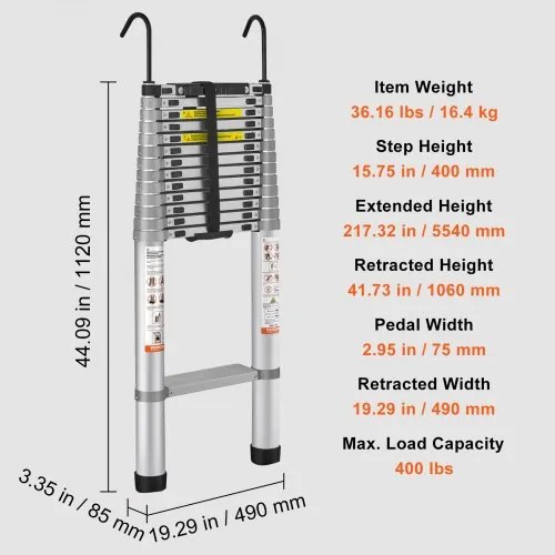 VEVOR Telescoping Ladder Aluminum Extension Step 18.5 ft Multi-purpose Portable