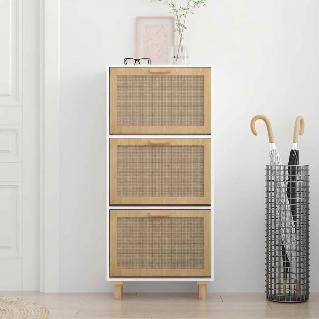 vidaXL Παπουτσοθήκη Λευκή 52x25x115 εκ Επεξεργασμένο Ξύλο&amp;Φυσικό Ρατάν