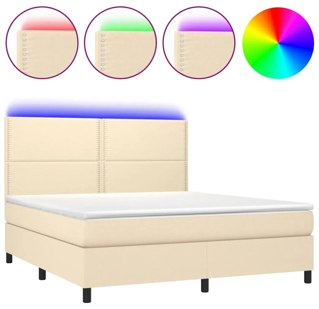 ΚΡΕΒΑΤΙ BOXSPRING ΜΕ ΣΤΡΩΜΑ &amp; LED ΚΡΕΜ 160X200 ΕΚ. ΥΦΑΣΜΑΤΙΝΟ 3134810