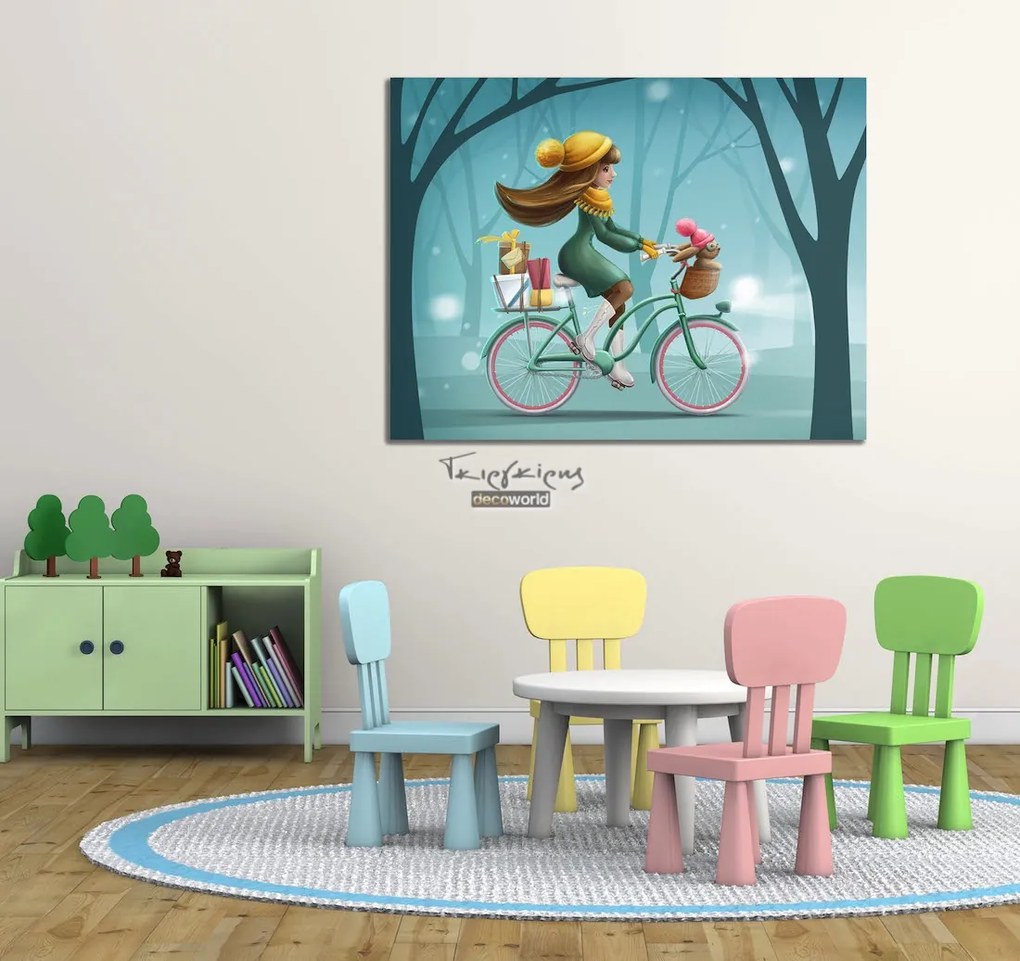Παιδικός πίνακας σε καμβά κορίτσι με ποδήλατο KNV066 30cm x 40cm