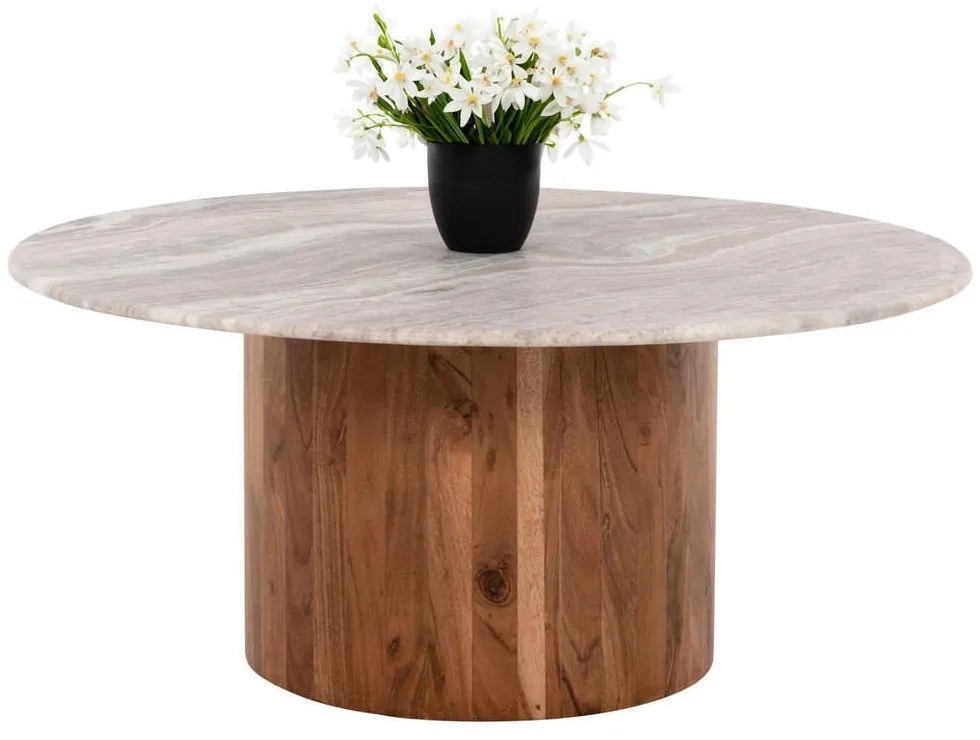 Τραπέζι Σαλονιού Formel HM9672 Φ80x36cm Από Ξύλο Ακακίας &amp; Μάρμαρο Natural-White Μάρμαρο, Ξύλο