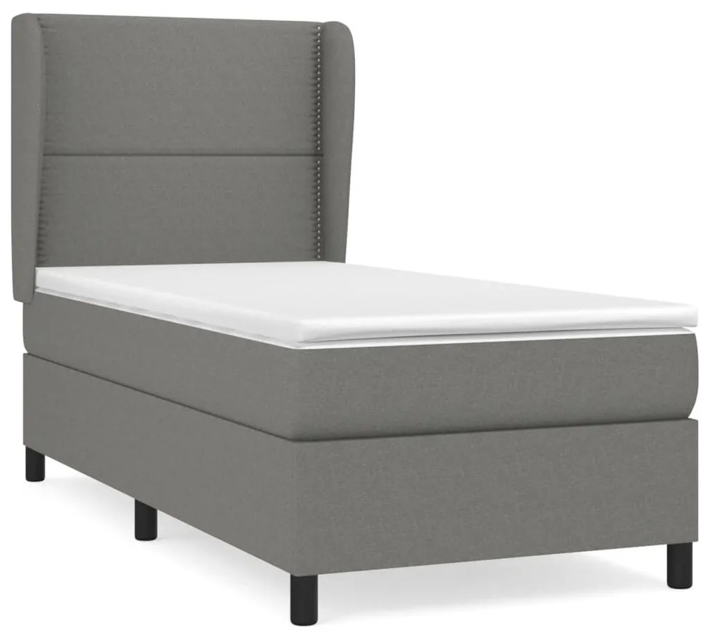 vidaXL Κρεβάτι Boxspring με Στρώμα Σκούρο Γκρι 90x190 εκ. Υφασμάτινο