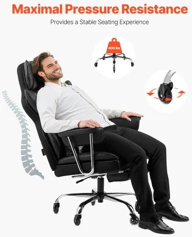 VEVOR Executive Office Chair High Back Chair Footrest &amp; Removable Armrests Black