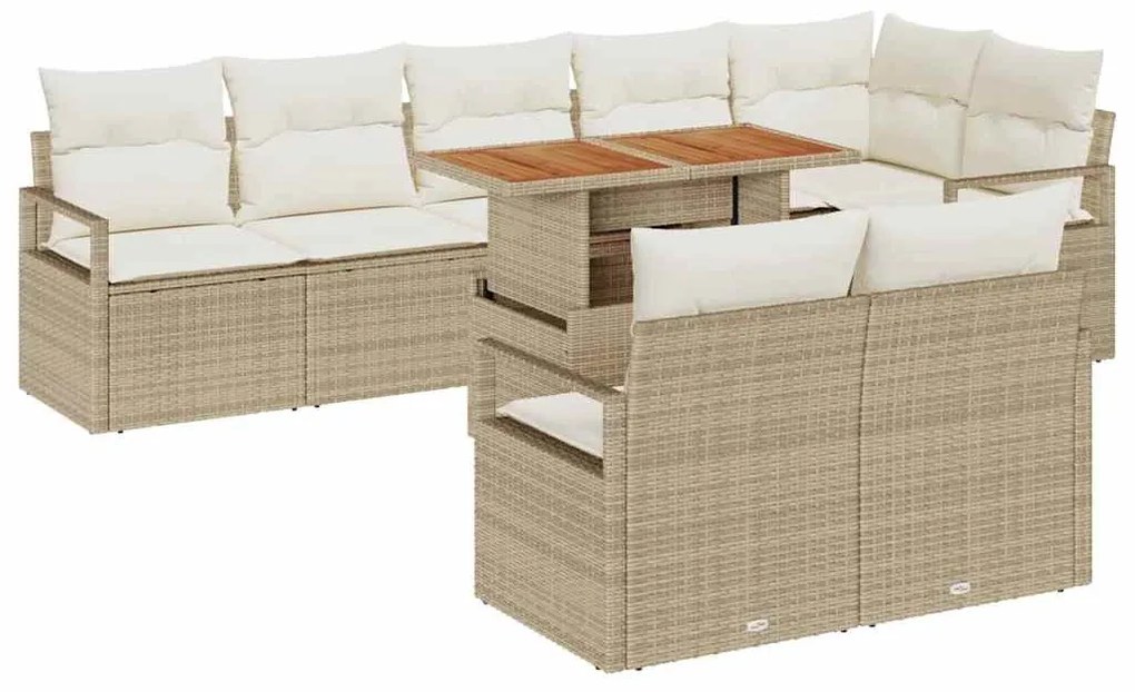 vidaXL Σετ Καναπέ Κήπου με αποθήκευση 9 pcs Μπεζ Πολυ ράταν