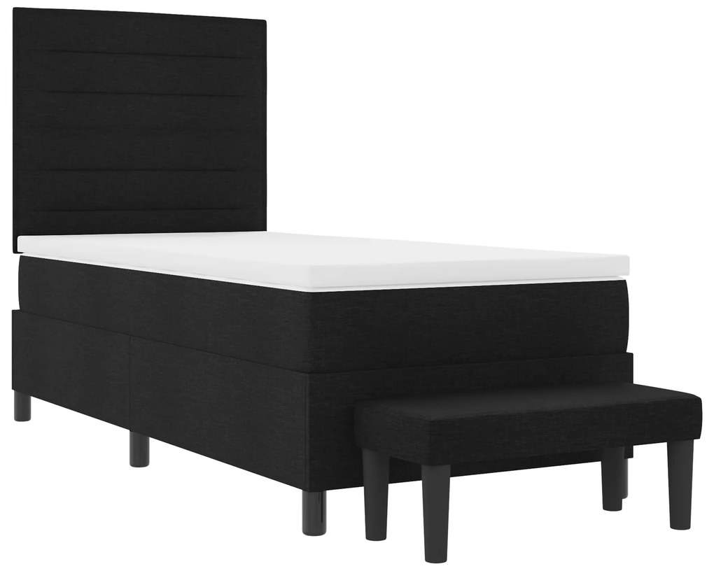 vidaXL Κρεβάτι Box Spring με Στρώμα & Πάγκο Μαύρο 80x200 εκ. Ύφασμα