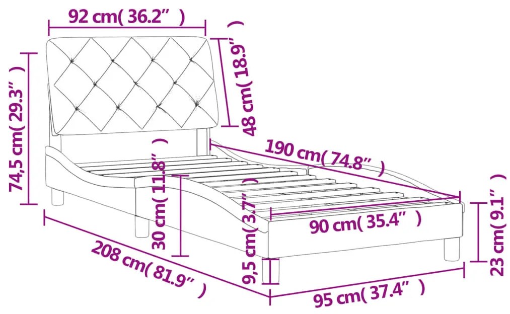 Πλαίσιο Κρεβατιού με Κεφαλάρι Μαύρο 90x190 εκ. Βελούδινο - Μαύρο