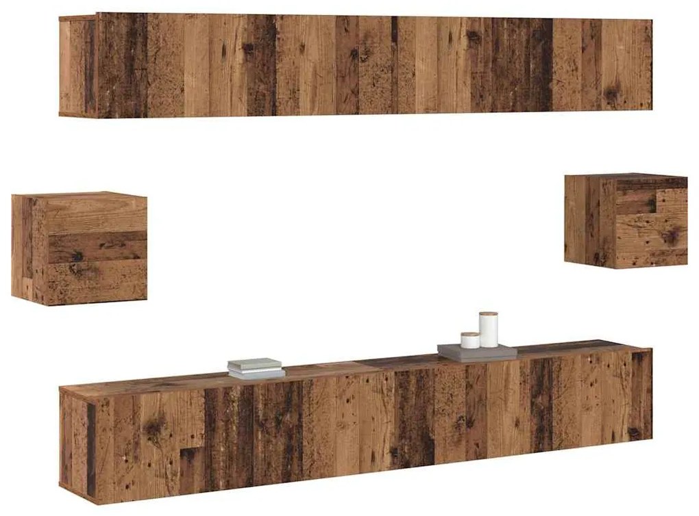 vidaXL Σετ επίπλου τηλεόρασης 6 pcs Παλαιό ξύλο 100 x 30 x 30 cm ξύλο