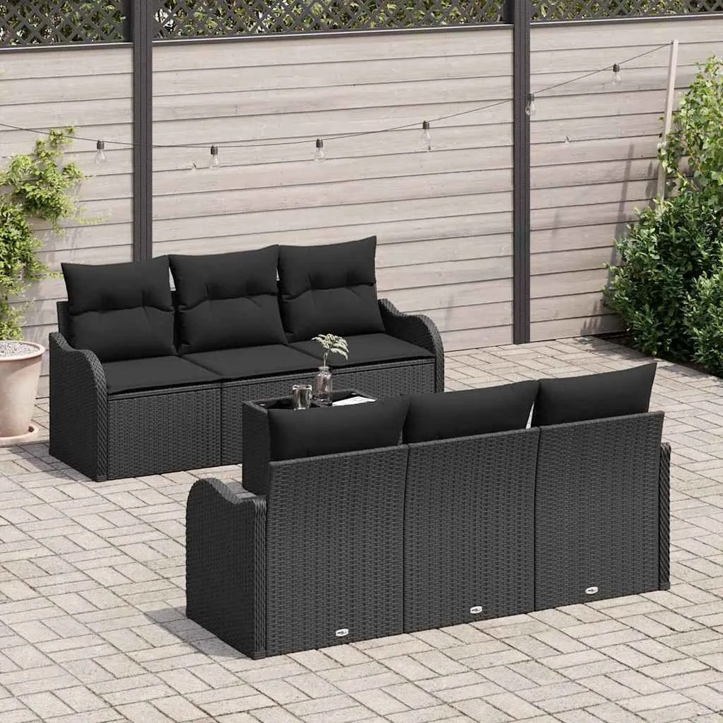 vidaXL Σετ Καναπέ Κήπου 7 pcs Μαύρο 55 x 55 x 37 εκ Πολυ ράταν