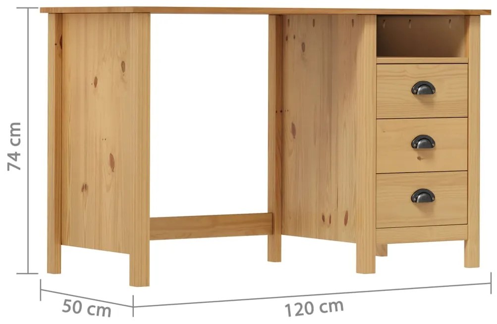 vidaXL Γραφείο Hill με 3 Συρτάρια 120x50x74 εκ Μασίφ Ξύλο Πεύκου
