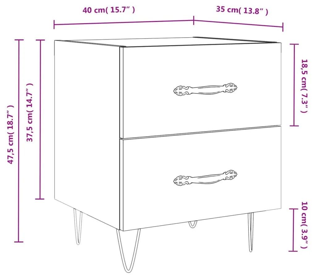 Κομοδίνα 2 τεμ. Γκρι Σκυροδεμ. 40 x 35 x 47,5 εκ. Επεξεργ. Ξύλο - Γκρι