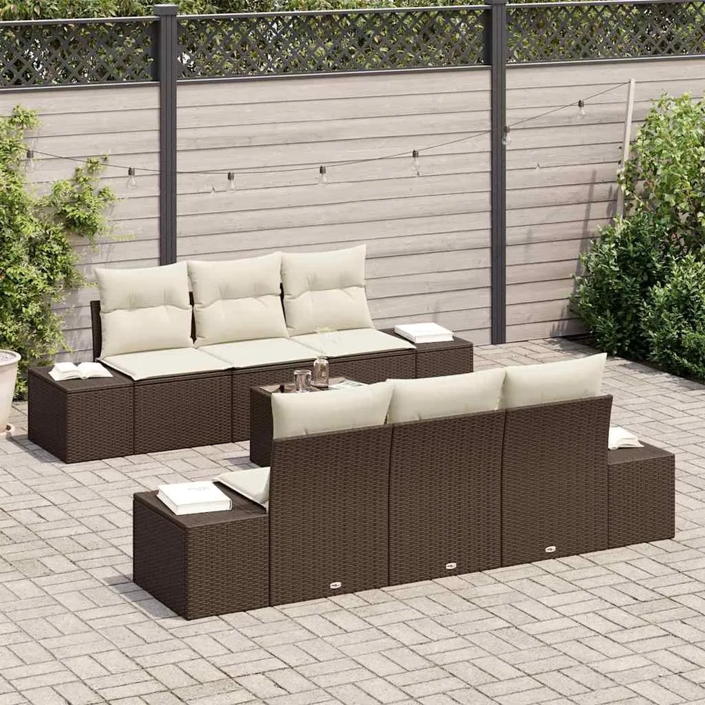 vidaXL Σετ Καναπέ Κήπου με μαξιλάρι 7 pcs Καφέ, Κρέμα 55 x 55 x 37 εκ