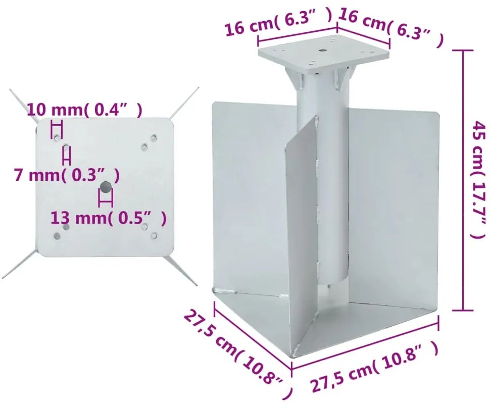 vidaXL Βάση Ομπρέλας Εδάφους Ασημί 27,5x27,5x45 εκ. από Χάλυβα
