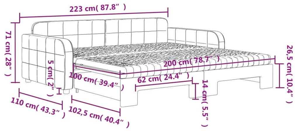 Καναπές Κρεβάτι Συρόμενος Μπλε 100x200 εκ. Βελούδινος Στρώματα - Μπλε