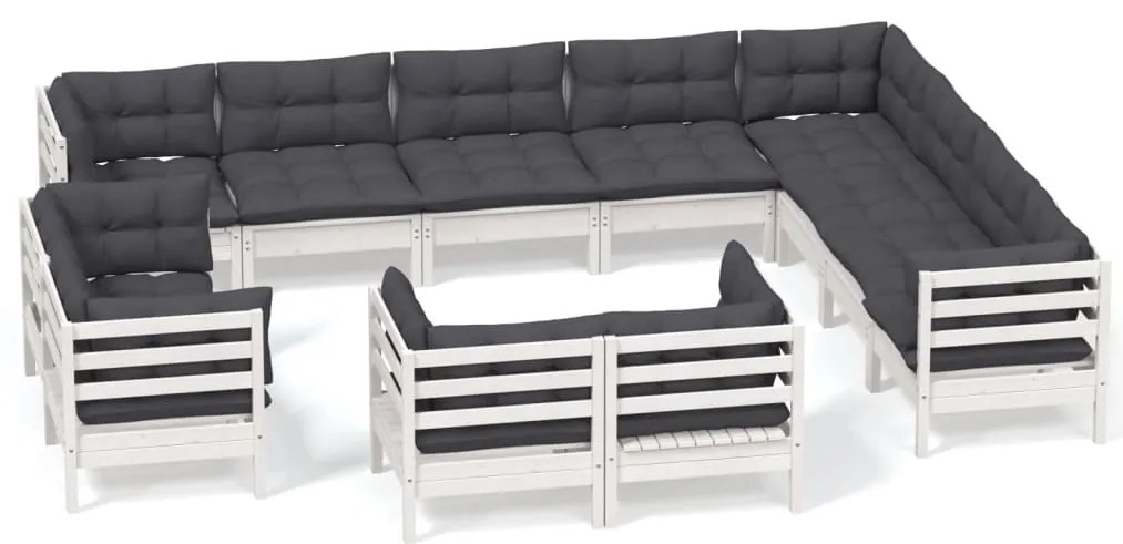 vidaXL Σαλόνι Κήπου Σετ 12 Τεμαχίων Λευκό από Ξύλο Πεύκου με Μαξιλάρια