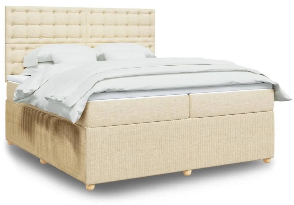 vidaXL Κρεβάτι Boxspring με Στρώμα Κρεμ 200x200 εκ. Υφασμάτινο