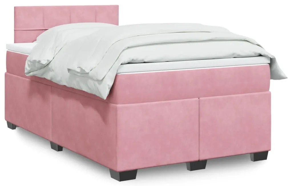 vidaXL Κρεβάτι Boxspring με Στρώμα Ροζ 120x200 εκ. Βελούδινο