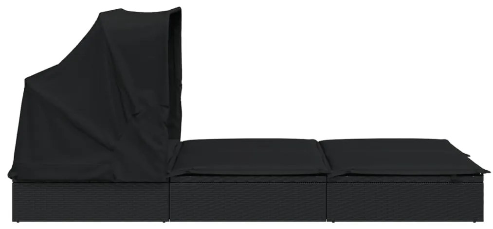 vidaXL Ξαπλώστρα 2 Ατόμων Πτυσ. Οροφή Μαύρη 213x118x97 εκ Συνθ. Ρατάν