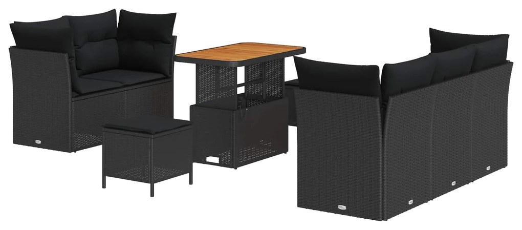 Σετ Καναπέ Κήπου με μαξιλάρι 8 pcs Μαύρο συνθετικό ρατάν