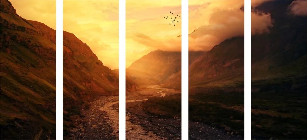 Εικόνα 5 μερών ηλιοβασίλεμα πάνω από το βουνό - 100x50