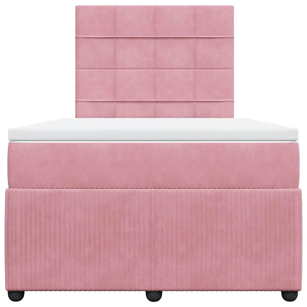 vidaXL Κρεβάτι Boxspring με Στρώμα Ροζ 120x200 εκ. Βελούδινο