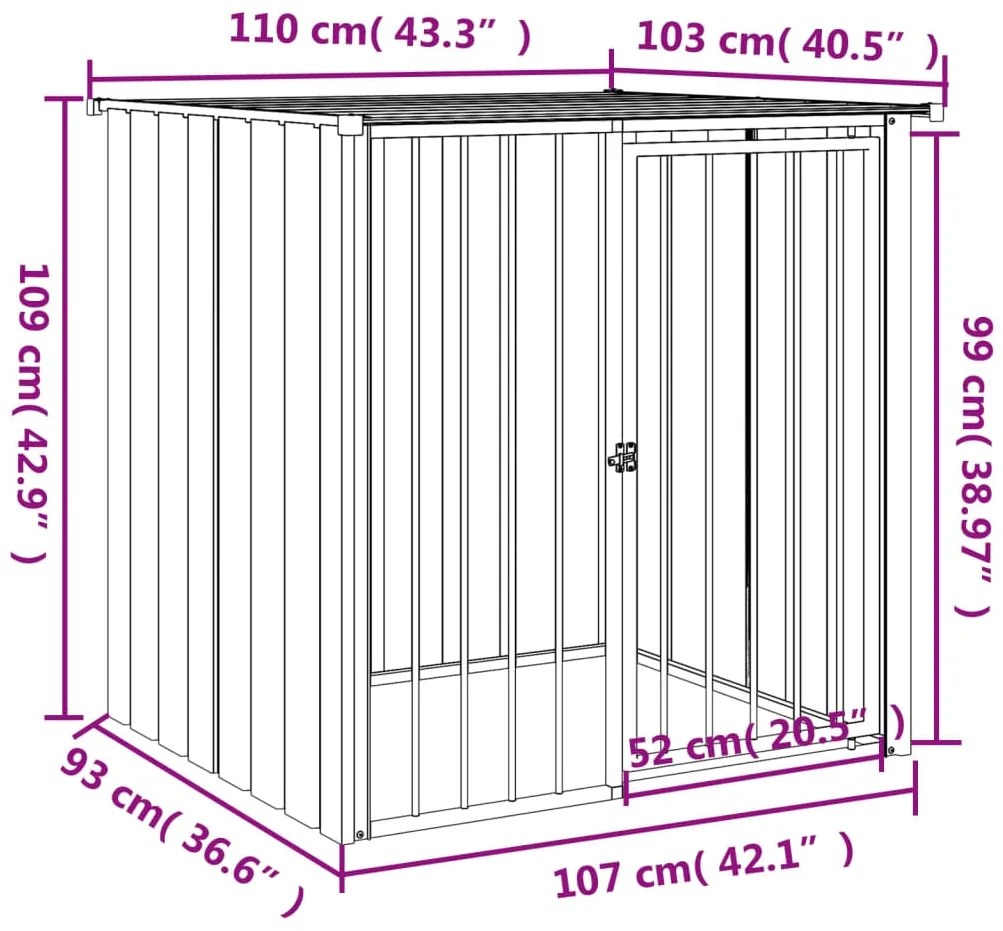vidaXL Σπιτάκι Σκύλου με Οροφή Μαύρο 110x103x109 εκ. Γαλβαν. Χάλυβας