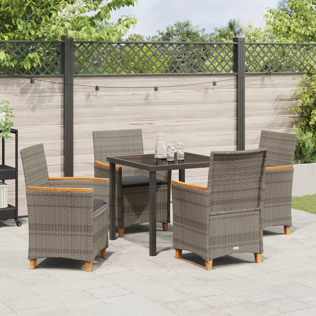 vidaXL Set Εξωτερικών Καταναλωτικών Επίπλων 5 Τεμαχίων με Μαξιλάρια Γκρι Πολυ Ράταν