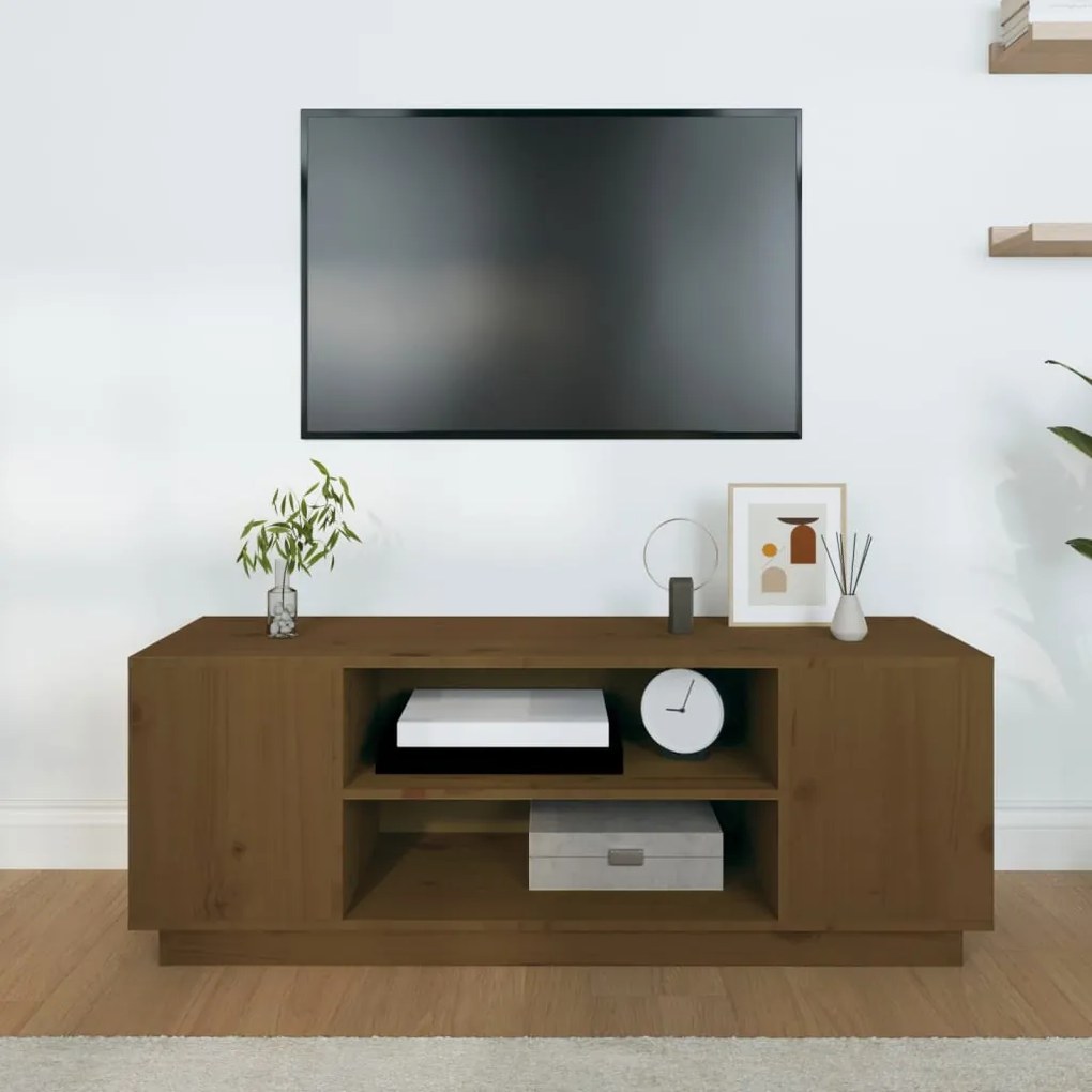vidaXL Έπιπλο Τηλεόρασης Καφέ Μελί 110x35x40,5εκ από Μασίφ Ξύλο Πεύκου