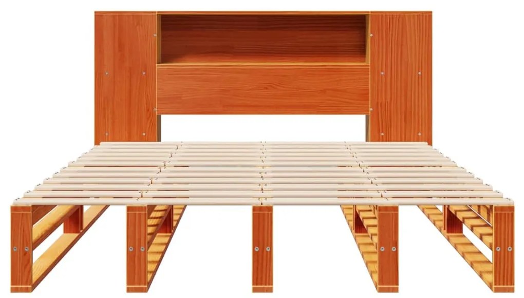 vidaXL Κρεβάτι Βιβλιοθήκη Χωρίς Στρώμα Καφέ 135x190 εκ Μασίφ Πεύκο