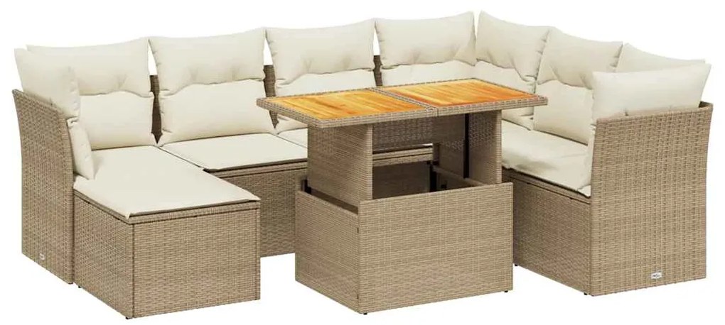 vidaXL Σαλόνι Κήπου Σετ 8 τεμ. Μπεζ Συνθετικό Ρατάν με Μαξιλάρια