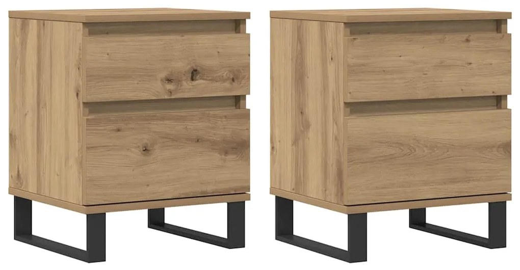 vidaXL Κομοδίνα 2 τεμ. τεχνίτης Δρυς 40 x 35 x 50 εκ. από Επεξεργ Ξύλο