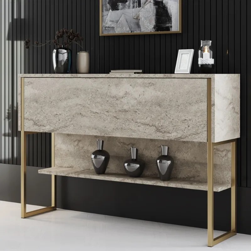 Μπουφές Luxe Megapap χρώμα travertine - χρυσό 120x30x80εκ. - GP052-0130,1