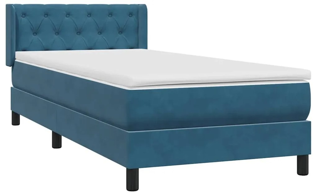 Κρεβάτι Boxspring με Στρώμα Σκούρο Μπλε 80x220 εκ. Βελούδινο - Μπλε