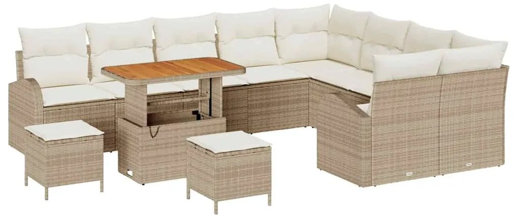 vidaXL Σετ Καναπέ Κήπου με μαξιλάρι 12 pcs Μπεζ Πολυ ράταν