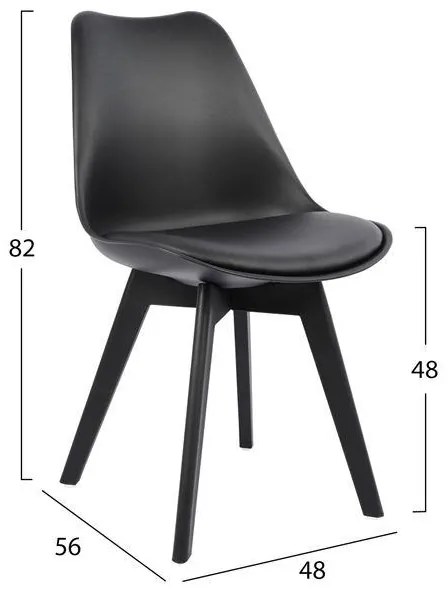 Καρέκλα VEGAS C0033.32 Πολυπροπυλενίου και PU Μαύρο 48x56x82Υεκ. 4αδα 48x56x82 εκ.