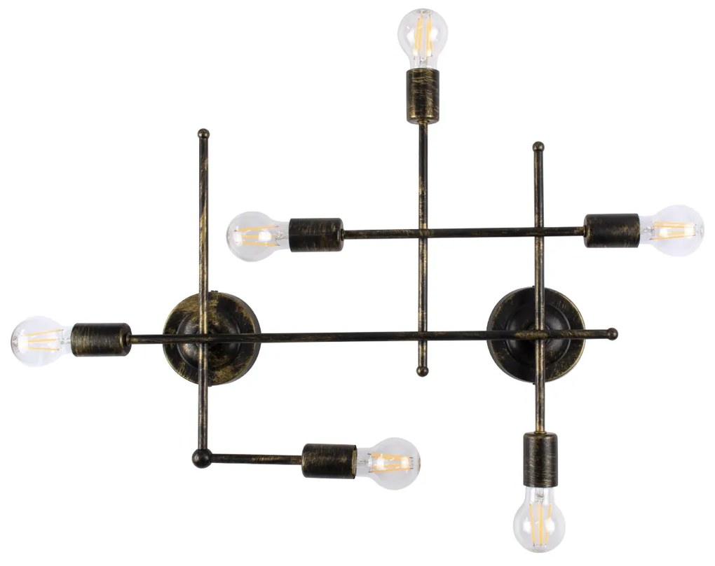 GloboStar PIPING 00666 Vintage Industrial Επιτοίχιο Φωτιστικό Πολύφωτο Μπρούτζινο Μεταλλικό Πλέγμα Μ66 x Π9.5 x Υ49cm - 00666