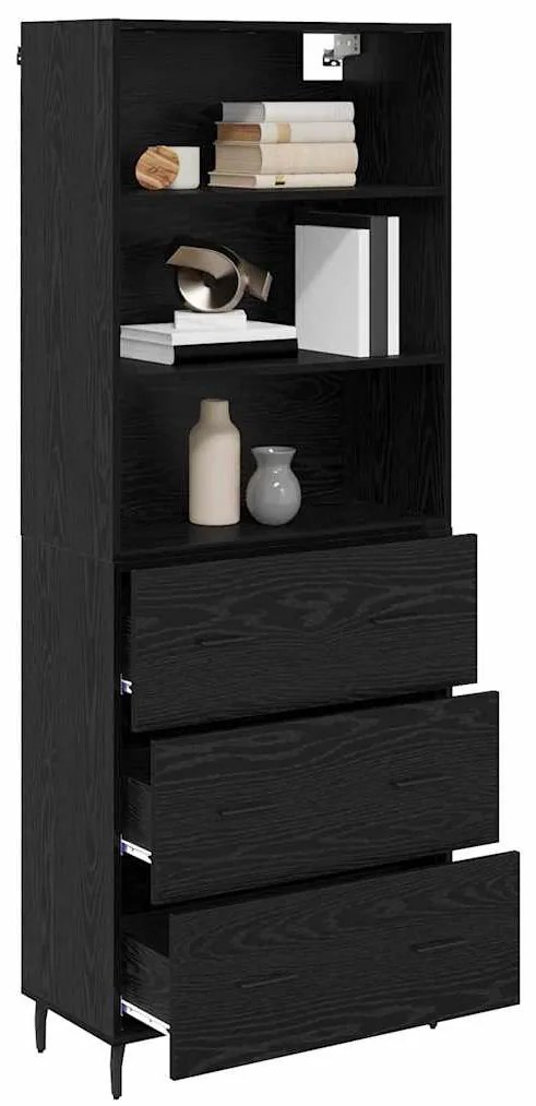 vidaXL Highboard Μαύρη Οξυά 69,5 x 34 x 180 εκ. Σύνθετο Ξύλο και Γυαλί