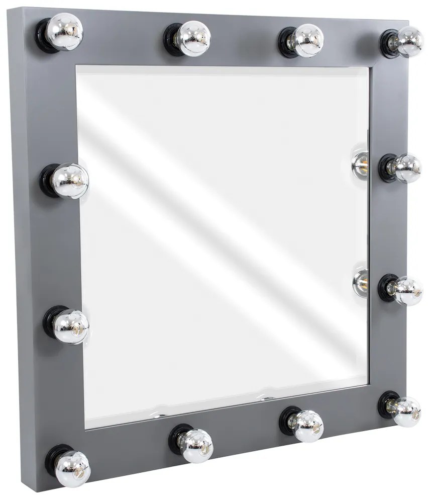 MIRROR-80x80-6 GloboStar® MAKEUP MIRROR-80x80-6 Μοντέρνος Καθρέπτης Μακιγιάζ με Πλαίσιο Φυσικού Ξύλου με Διακόπτη On/Off 12 x E27 AC220-240V - Μ80 x Π7 x Υ80cm - Γκρι Ανθρακί