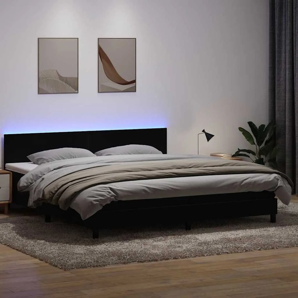 vidaXL Κρεβάτι Boxspring με Στρώμα &amp; LED Μαύρο 180x220 cm Βελούδινο