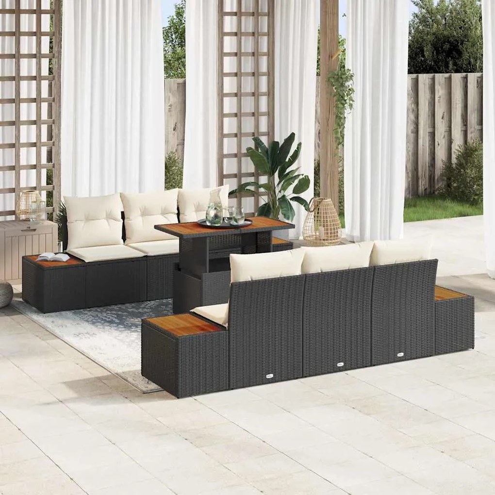 vidaXL Σετ Καναπέ Κήπου με αποθήκευση 7 pcs Μαύρο Πολυ ράταν