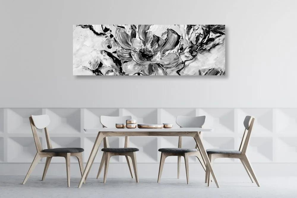 Ζωγραφισμένα λουλούδια σε καλοκαιρινό ασπρόμαυρο σχέδιο - 120x40