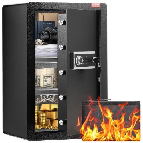 VEVOR Single Door 4.0 cu.ft Safe Box with Key Lock &amp; Password LED Light Black