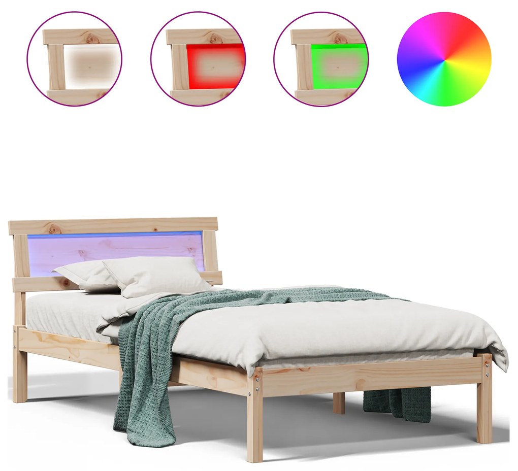 vidaXL Κρεβάτι με Κεφαλάρι & LED 80x200 εκ από Μασίφ Ξύλο Πεύκου