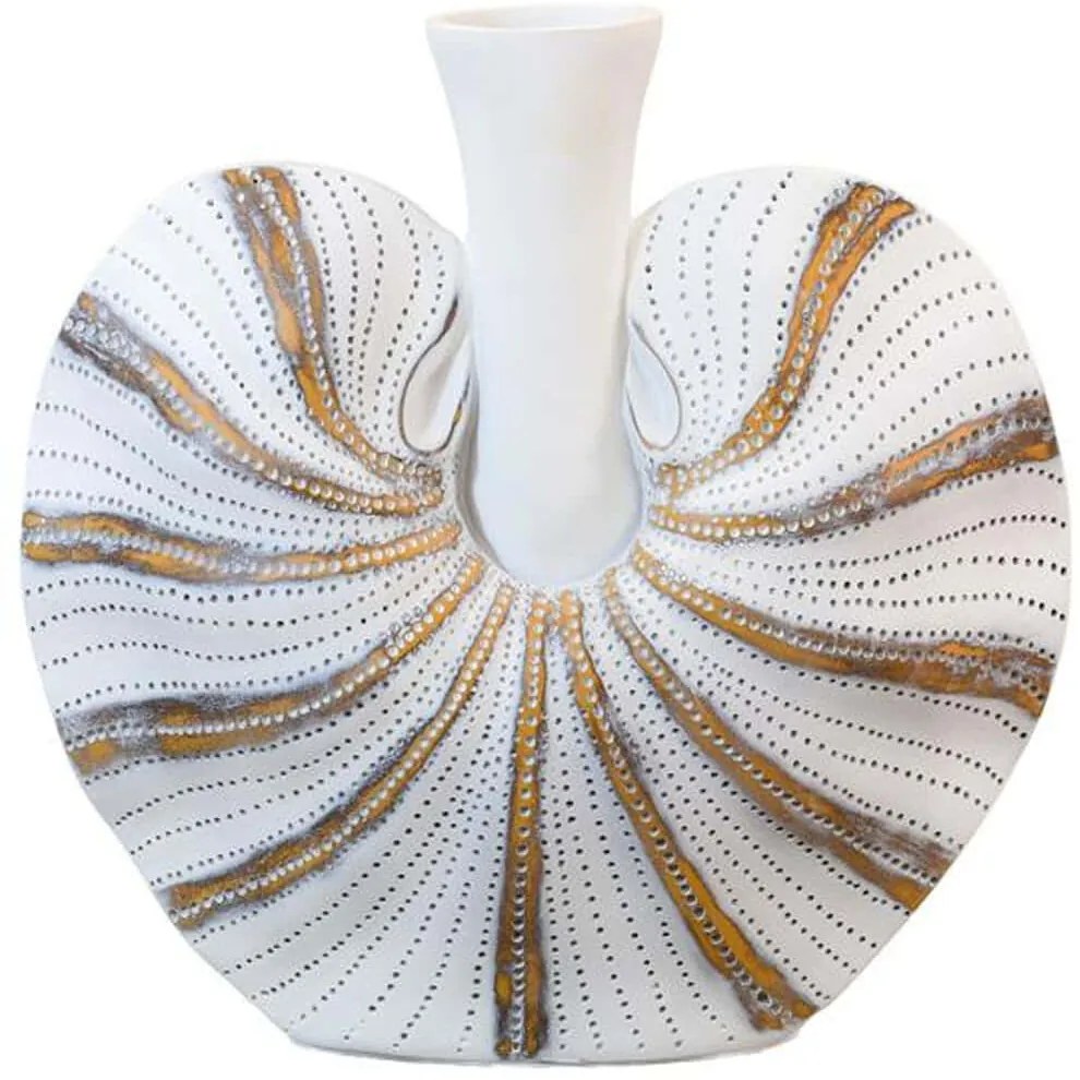 Βάζο 374-225-575 30x10x30cm White-Gold Πολυρεσίνη